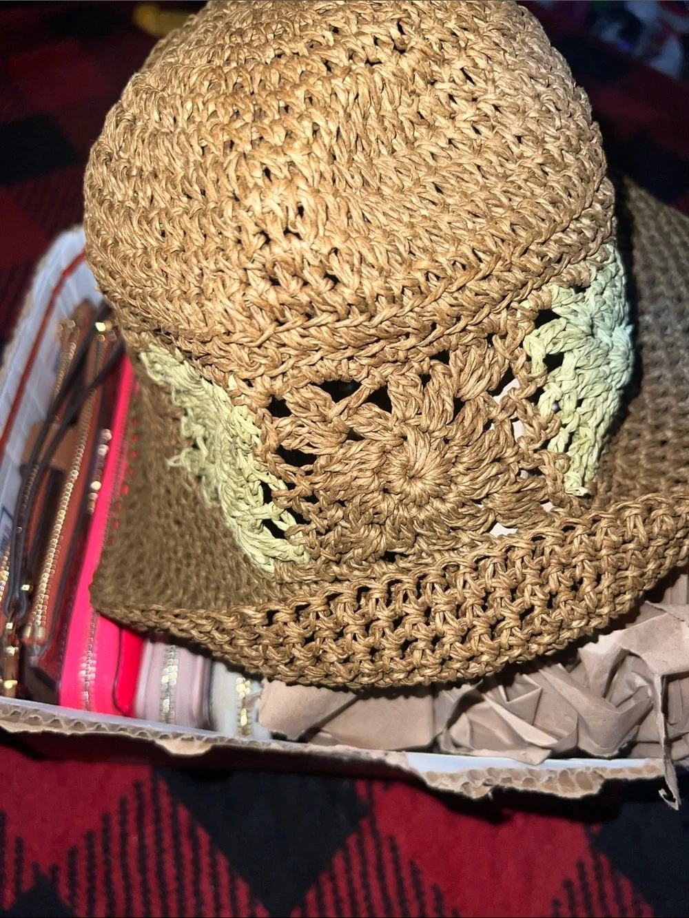 Straw Bucket Hat with Pale Yellow Flower Panels